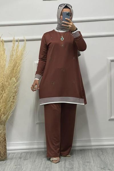 KRİSTAL HALKA DESEN TAKIM Acı Kahve