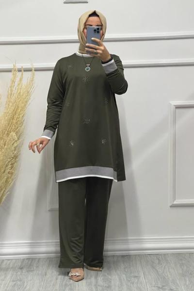 KRİSTAL HALKA DESEN TAKIM Koyu Yeşil