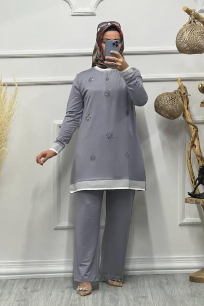 KRİSTAL HALKA DESEN TAKIM Gri