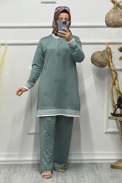 KRİSTAL HALKA DESEN TAKIM Su Yeşili