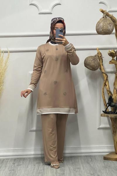 KRİSTAL HALKA DESEN TAKIM Sütlü Kahve