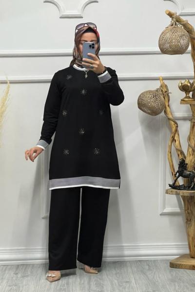 KRİSTAL HALKA DESEN TAKIM Siyah