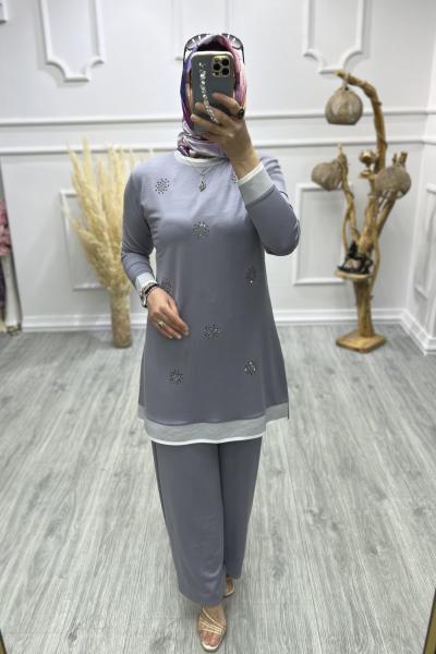 Kristal Halka Desen Takım  Gri