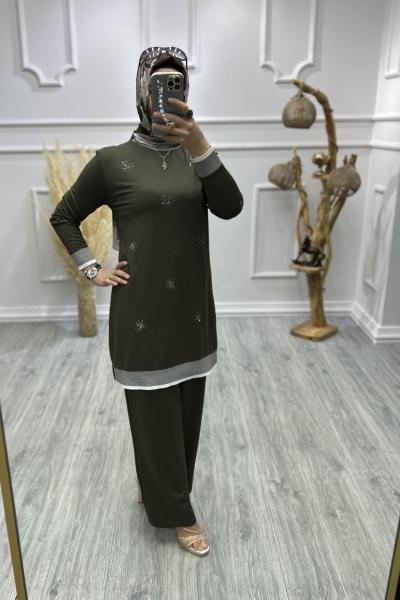 Kristal Halka Desen Takım Koyu Yeşil