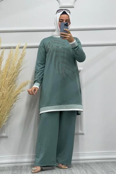 KRİSTAL YAPRAK DESEN TAKIM Su Yeşili