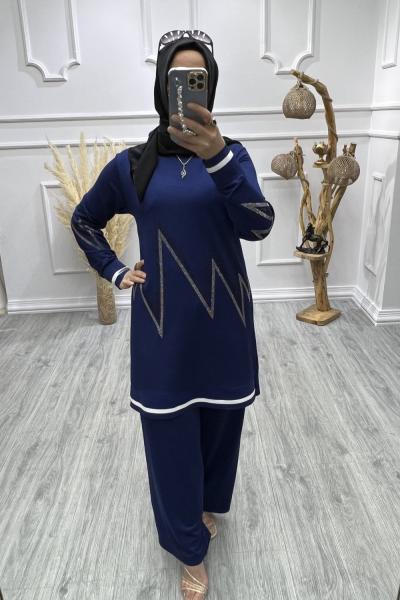 Kristal Zikzak Desen Takım Lacivert