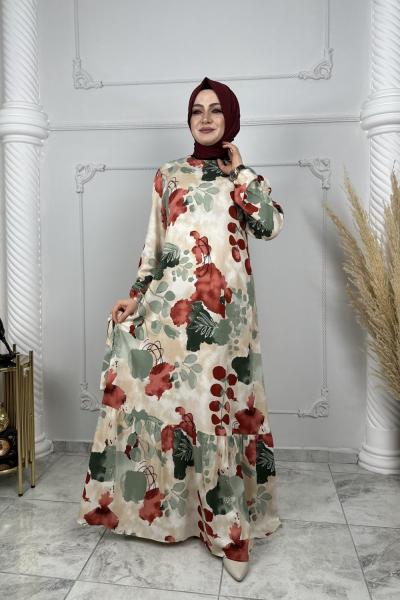 Lale Viskon Elbise  Yeşil