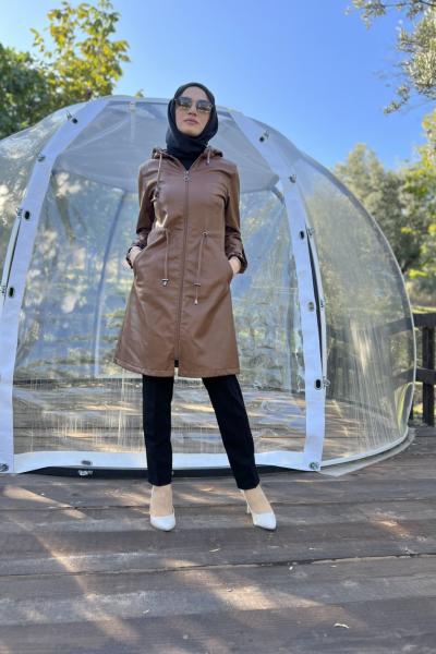 Leoparlı Deri Trenç Taba