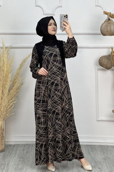 Leyla Elbise Kahverengi Çizgili