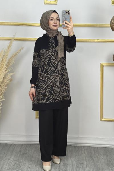 Leyla Takım Siyah Kahverengi