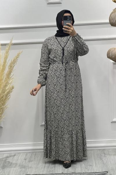 Mine Elbise Siyah Ekru