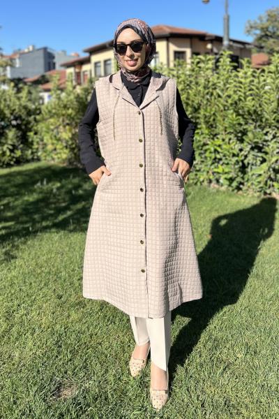 Mine Kapitone Yelek  Krem