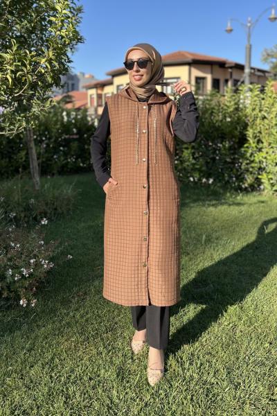 Mine Kapitone Yelek  Kahverengi