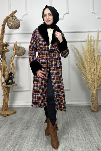 Örme Kazayağı Kürklü Kap Sarı Kırmızı