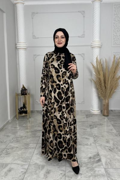 Örme Viskon Hale Elbise  Leopar