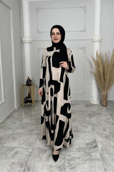 Örme Viskon Hale Elbise  Siyah Taş