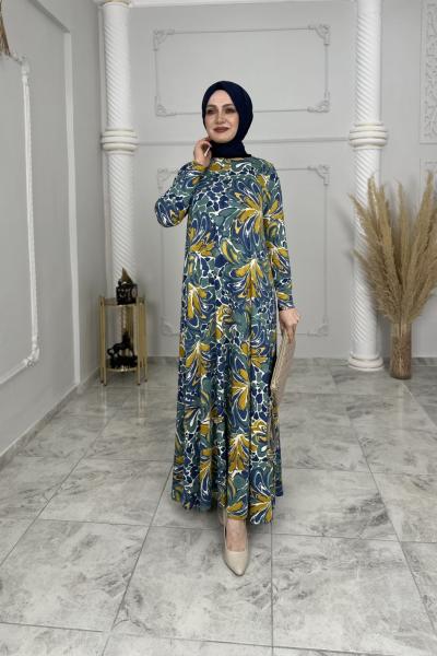 Örme Viskon Hale Elbise  Turkuaz