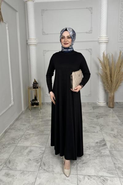 Örme Viskon Hale Elbise  Siyah