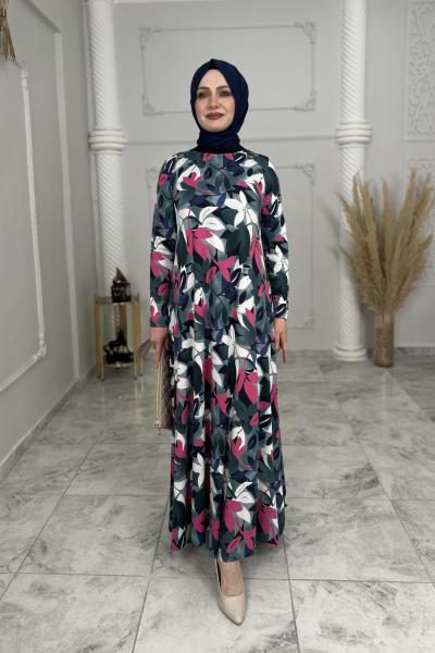 Örme Viskon Hale Elbise  Pembe Gri