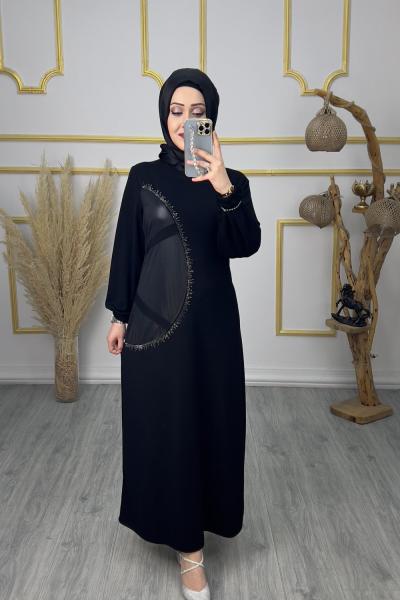 Oval Deri Elbise Siyah