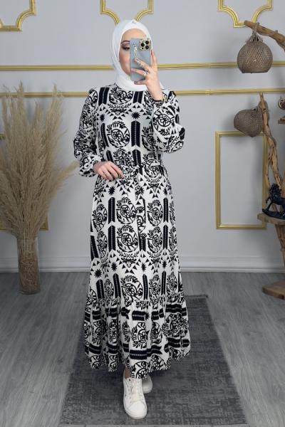 Papatya Elbise  Beyaz Siyah