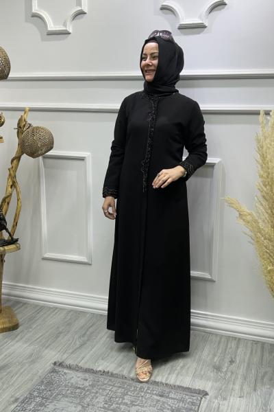 Şehrazat Taşlı Abiye Ferace Siyah