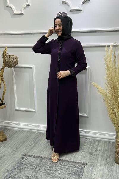 Şehrazat Taşlı Abiye Ferace Mürdüm