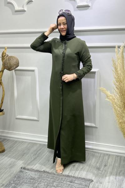 Şehrazat Taşlı Abiye Ferace Yeşil