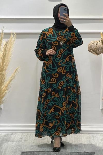 ŞİFON ELBİSE Siyah Hardal