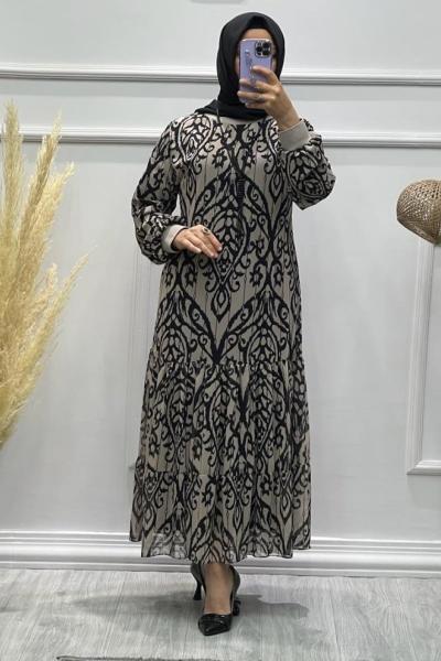 ŞİFON ELBİSE Vizon Siyah