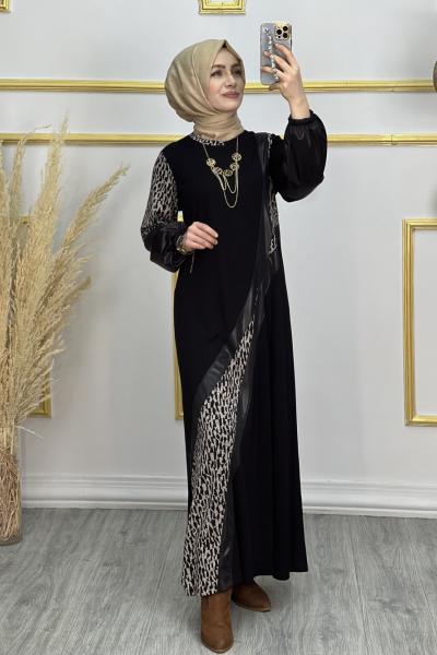 Sıla Kollar deri Elbise  Siyah Kahverengi