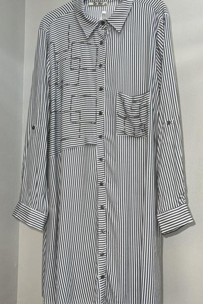 Taş İşlemeli Tunik Gömlek Beyaz Siyah