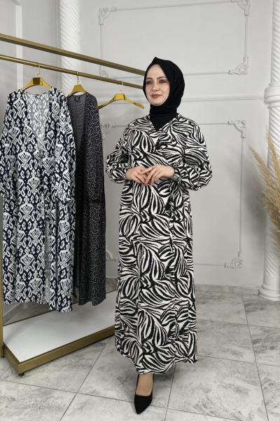 Viskon Namaz Elbisesi Siyah Beyaz