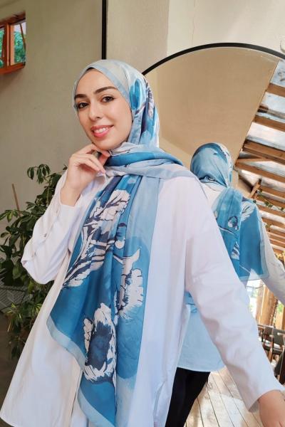 Yaprak Desen Soft Şal Açık Mavi