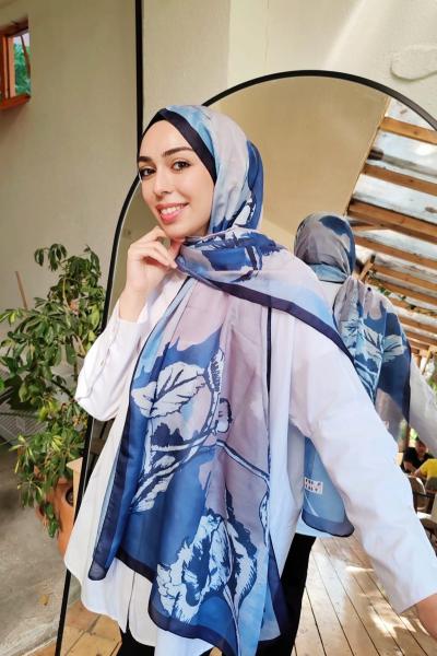 Yaprak Desen Soft Şal Lacivert