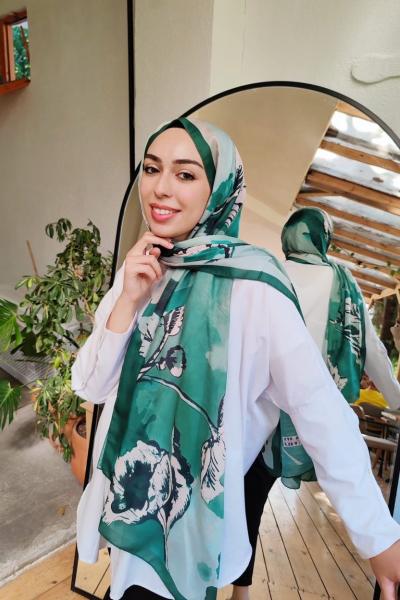 Yaprak Desen Soft Şal Orman Yeşili