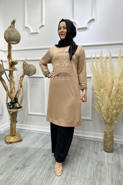 Yaprak Tunik Sütlü Kahve