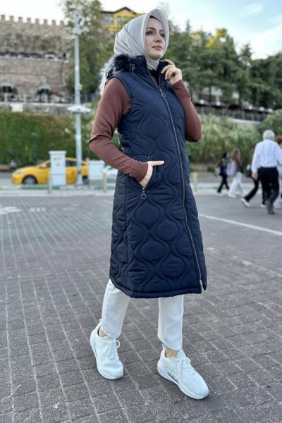 Yeliz Kapitone Yelek Lacivert