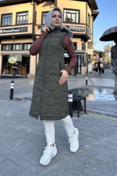 Yeliz Kapitone Yelek  Haki