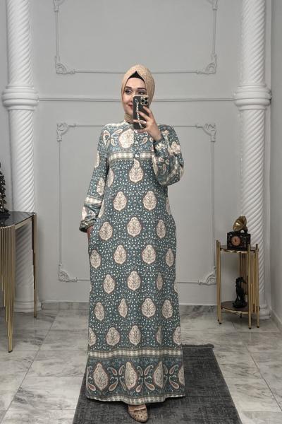 Yonca Cepli Viskon Elbise  Yeşil