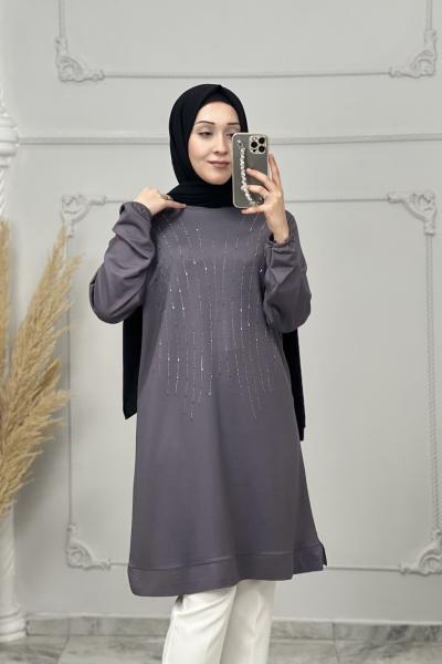 Zeyna Taşlı Tunik Gri