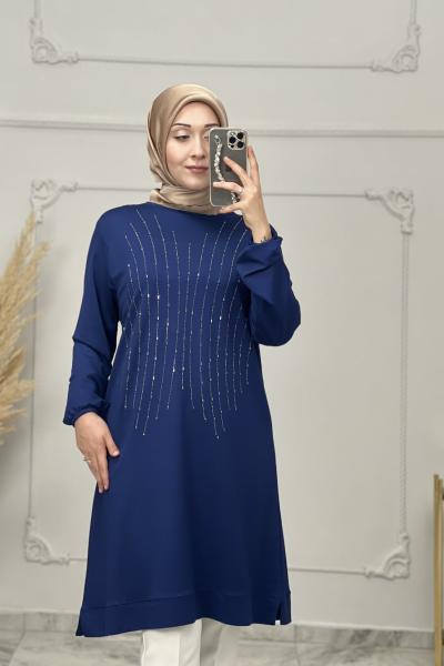 Zeyna Taşlı Tunik Açık Lacivert