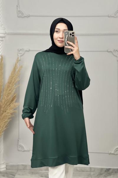 Zeyna Taşlı Tunik  Yeşil
