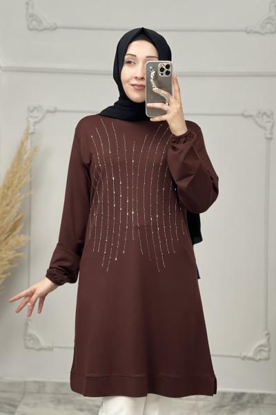 Zeyna Taşlı Tunik  Acı Kahve