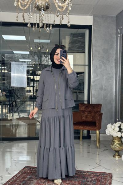 Atiye Elbise Ceket Takım Gri