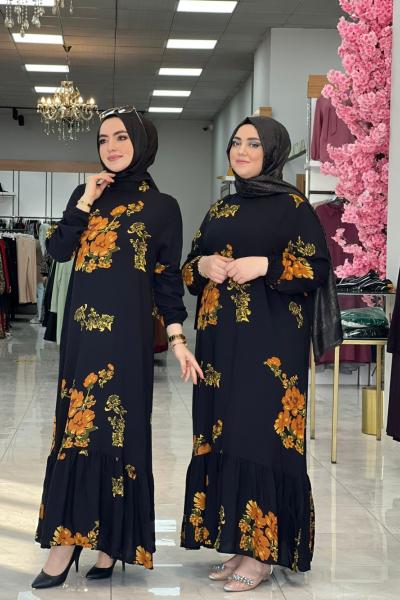 Çiçekli Elbise Hardal