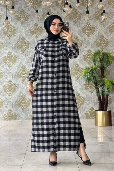 Çift Cepli Ekose Gömlek Gri