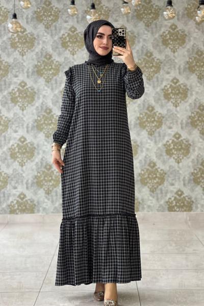 Ebrar Fırfırlı Elbise Gri