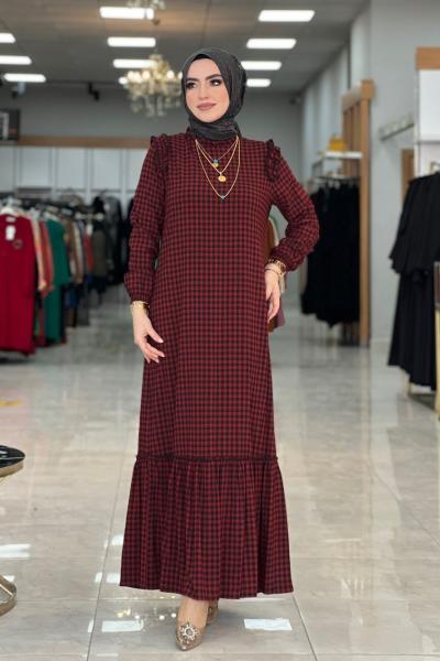 Ebrar Fırfırlı Elbise Bordo