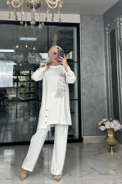 Hilal Pantolon Takım-Beyaz